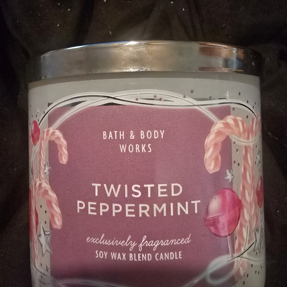 Bath & Body Works Twisted Peppermint Candle - Purple and Silver